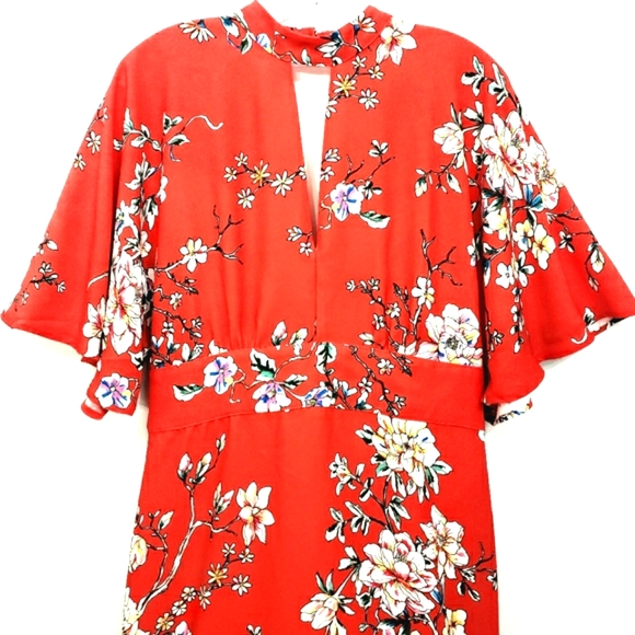 Nwot Truth & Fable Red Multicolor Floral Flutter Sleeve Maxidress - Picture 13 of 14